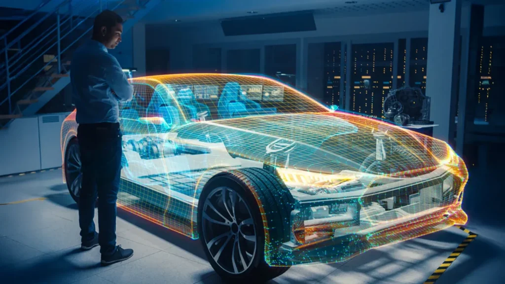 Futuristic car hologram in laboratory at CES 2026